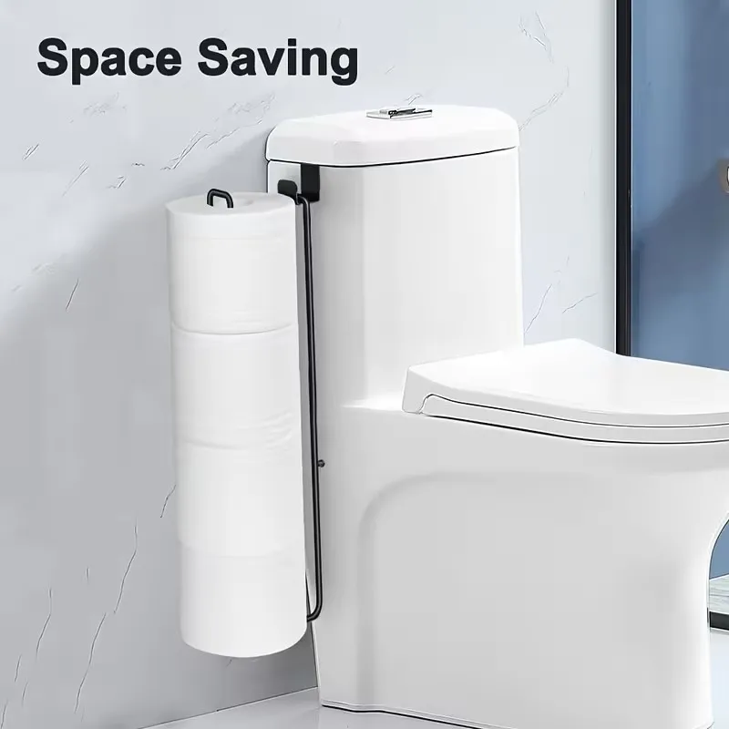 No-Drill Toilet Paper Holder, Bathroom Wrought Toilet Paper Roll Holder, Stick on Door, Kitchen Paper Towel Holder Black