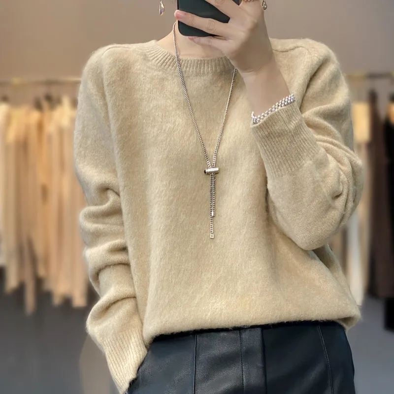 

Women 100% Pure Wool Cashmere Sweater O-neck Brushed Pullover Autumn Winter Casual Knit Solid Color Regular Female Loose Tops