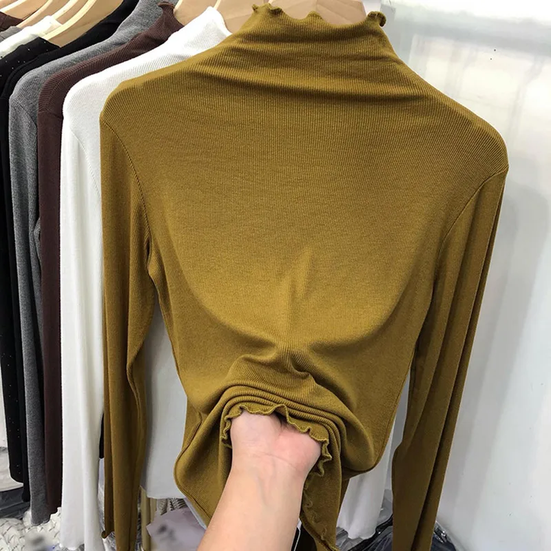 خريف شتاء عالي Ne Long Sve Base irt نسائي متعدد الاستخدامات لون خشبي عالي Ne Base irt Commute Sle K... #4