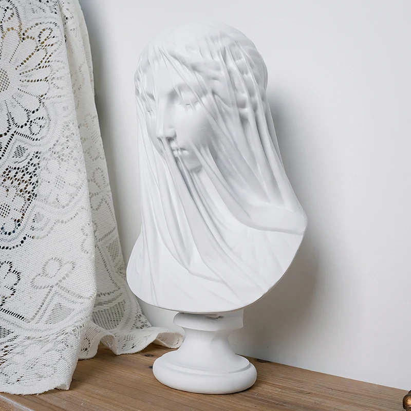 Vintage Abstract Veiled Maiden Sculpture Resin Greece Goddess Lady Bust Statue Home Studio Aesthetics Art Ornament Figurines