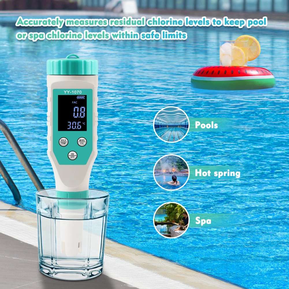 7 in 1 PH/Free Chlorine/ORP/EC/TDS/Salt/Temp pH Meter Swimming Pool Salinity Tester IP67 Waterproof for Aquarium Aquaculture Spa