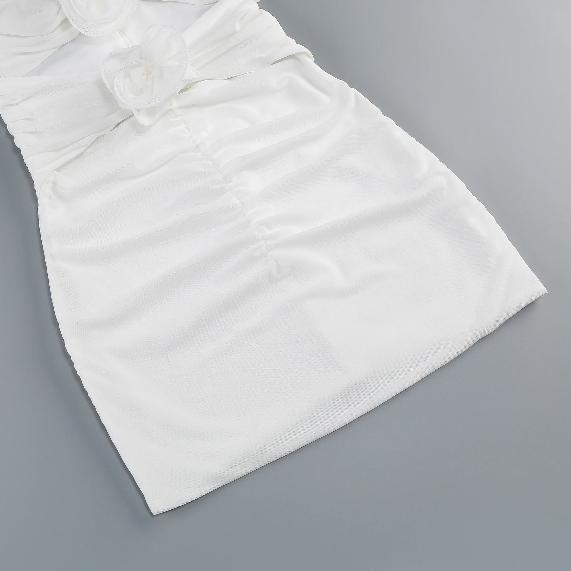 Luxury Solid Color Short Party Dress with Flower Decoration Celebrity Style Banquet Evening Dress Sexy Photography Dress