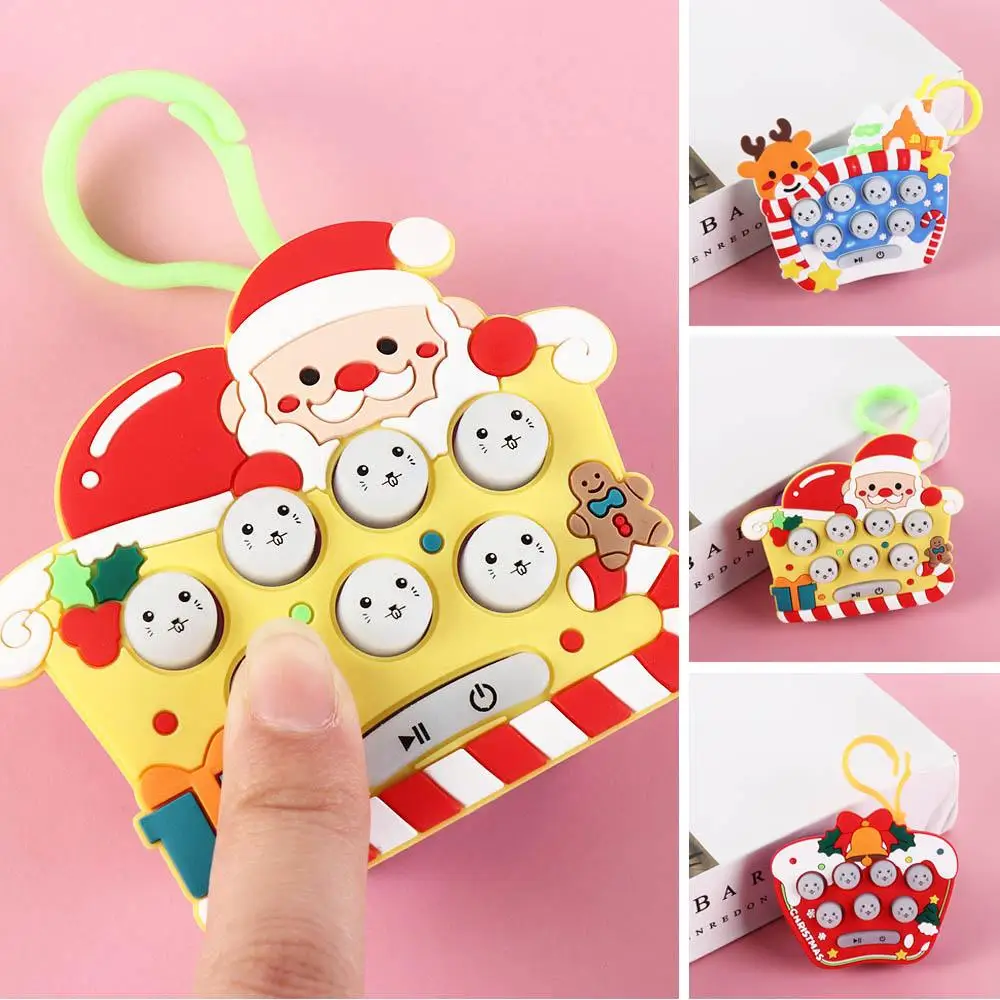 Game Keyring Mini Whack-a-Mole Machine Christmas Quick Press Handheld Game Machine Keychain Music Cartoon Quick Push Bubble Game