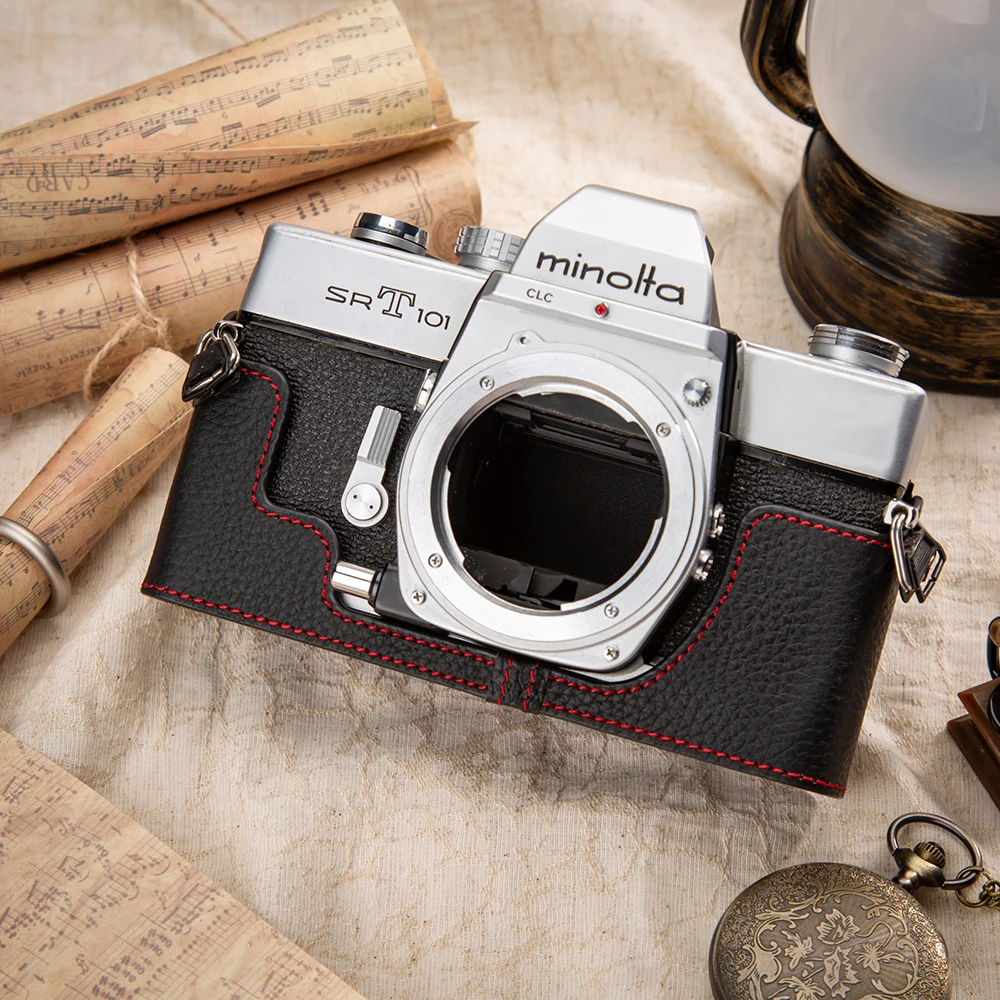 

For Minolta SRT-101 Case Leather Camera Bag Protective Case SRT-101 Bag Genuine Leather Camera Half Case Photography Accessories