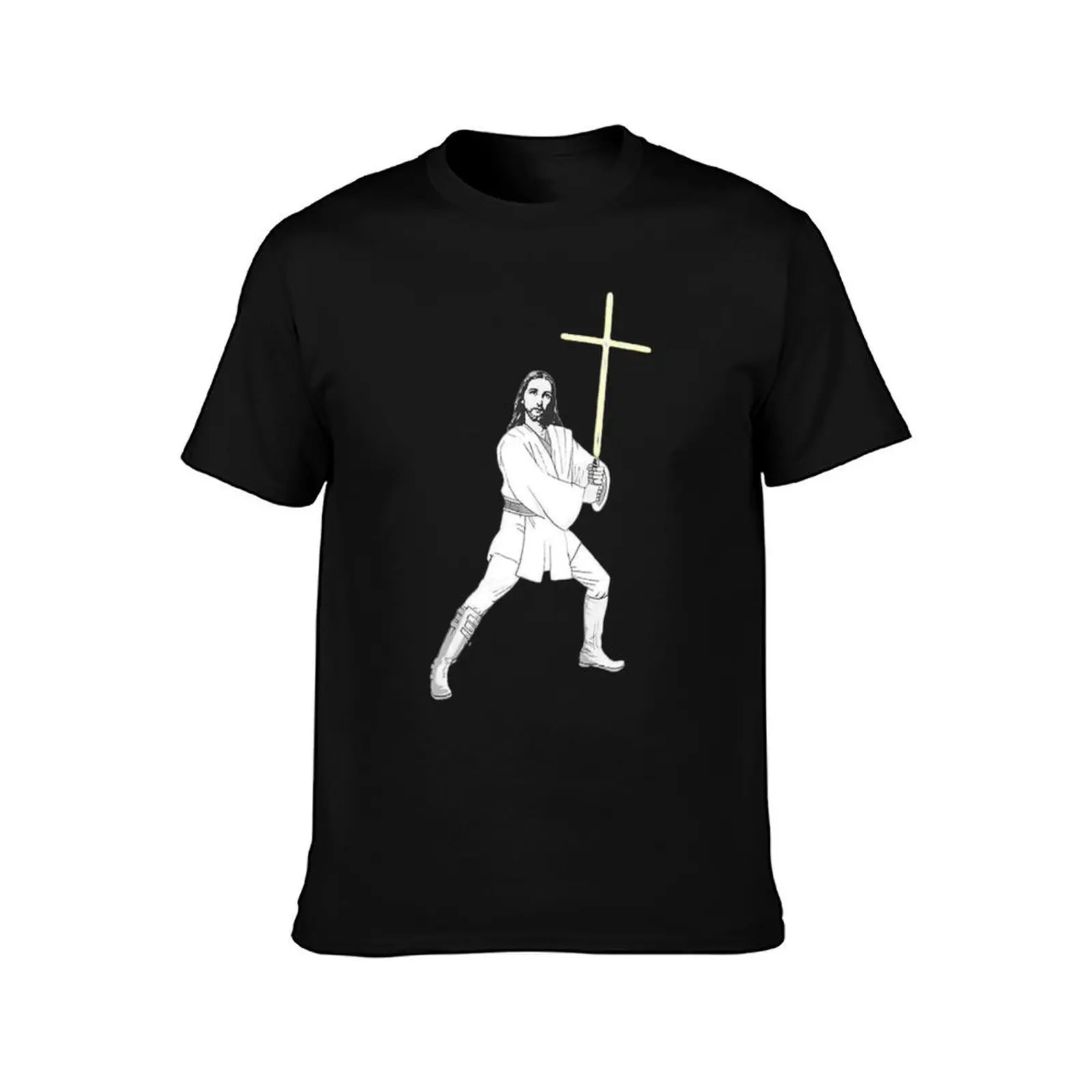 Jesus com espada de energia cruzada camiseta gráfica para homem camisetas para homem gráfico vintage camiseta