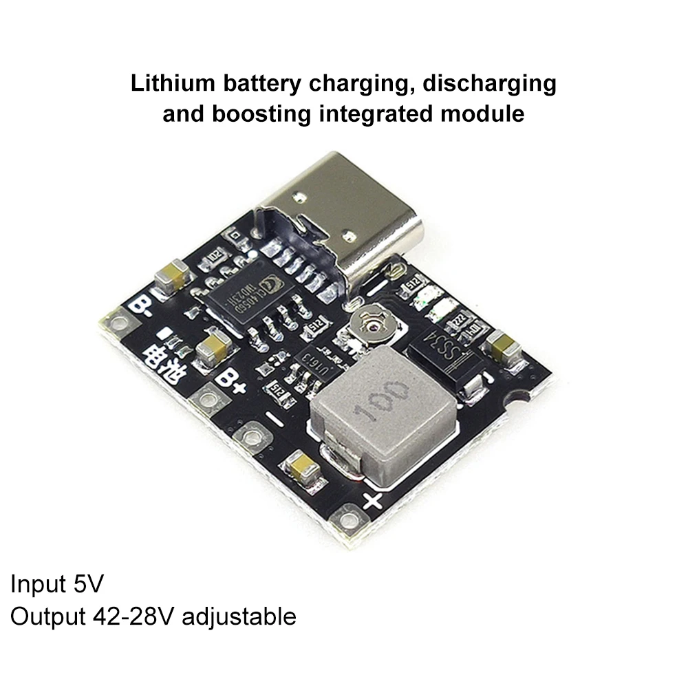 Step Up Boost Module 18650 Bateria de Lítio Placa de Carregamento e Descarga, Tipo-C DC Booster Converter Module, 3.7V a 9V, 5V, 2A