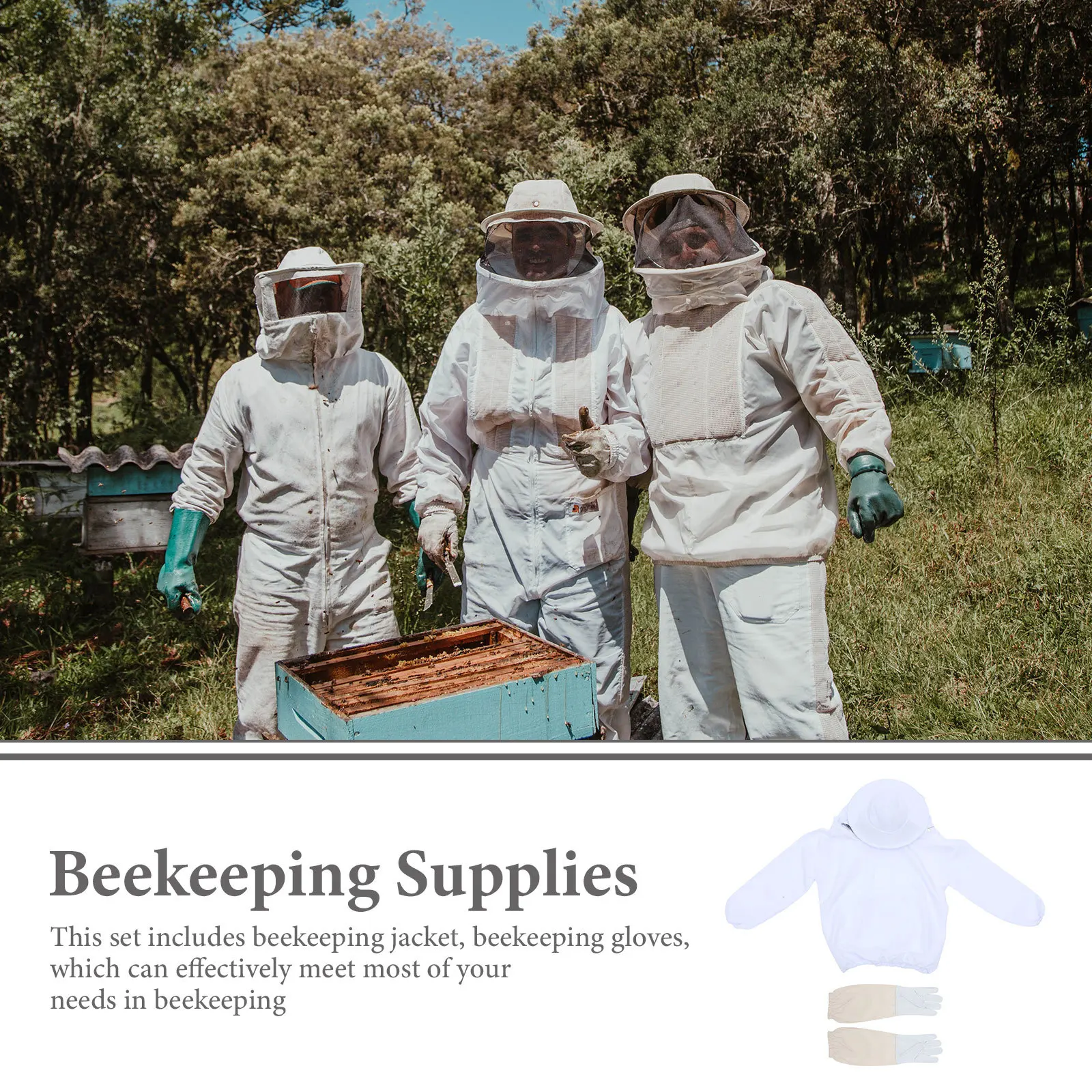 

1Set Beekeeping Suit Protective Thick Gloves Jacket Veil Hat Work Clothes Bee Proof Apiculture Supplies Beekeeping Suit