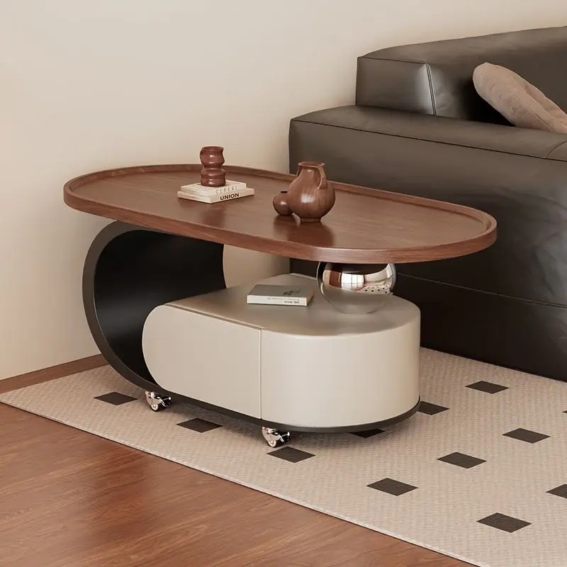 طاولة قهوة ايطالية بيضاوية بسيطة منزلية فاخرة خفيفة حديثة متنقلة