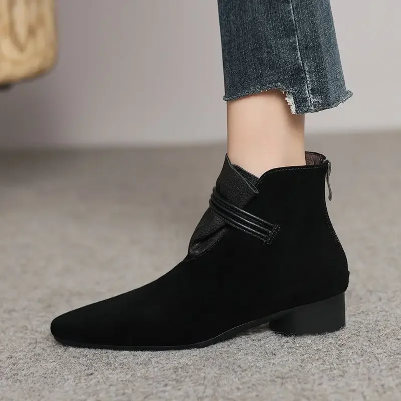 Female Short Shoes Autumn Winter Warm Black Fleece-Lined Booties New In Goth On Promotion Hot Trend 2025 Pu Women's Ankle Boots