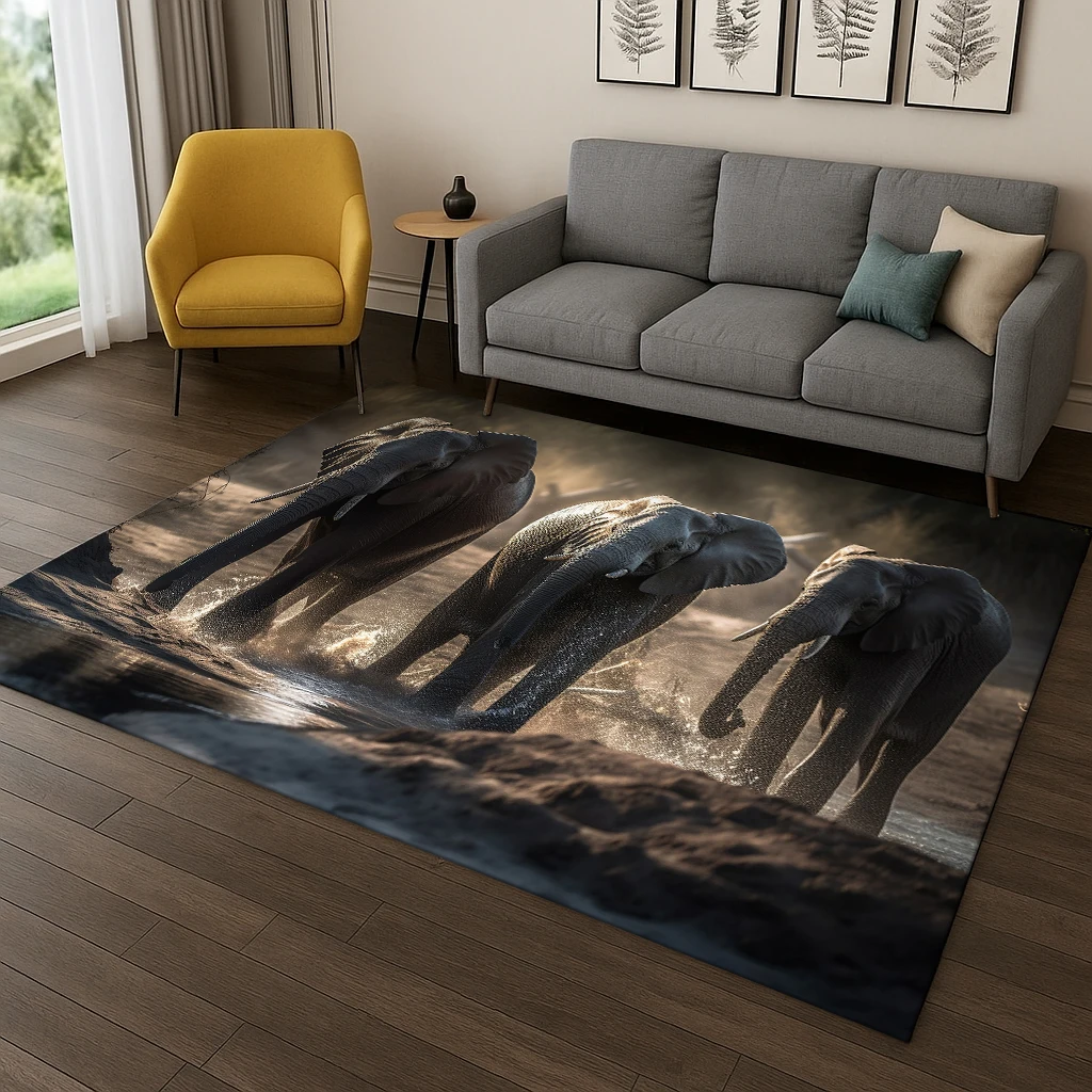 Elephant Animal Pattern Carpet Rug for Bedroom Living Room Sofa Home Doormat Kitchen Decor,Kid Game Area Rug Non-slip Floor Mat