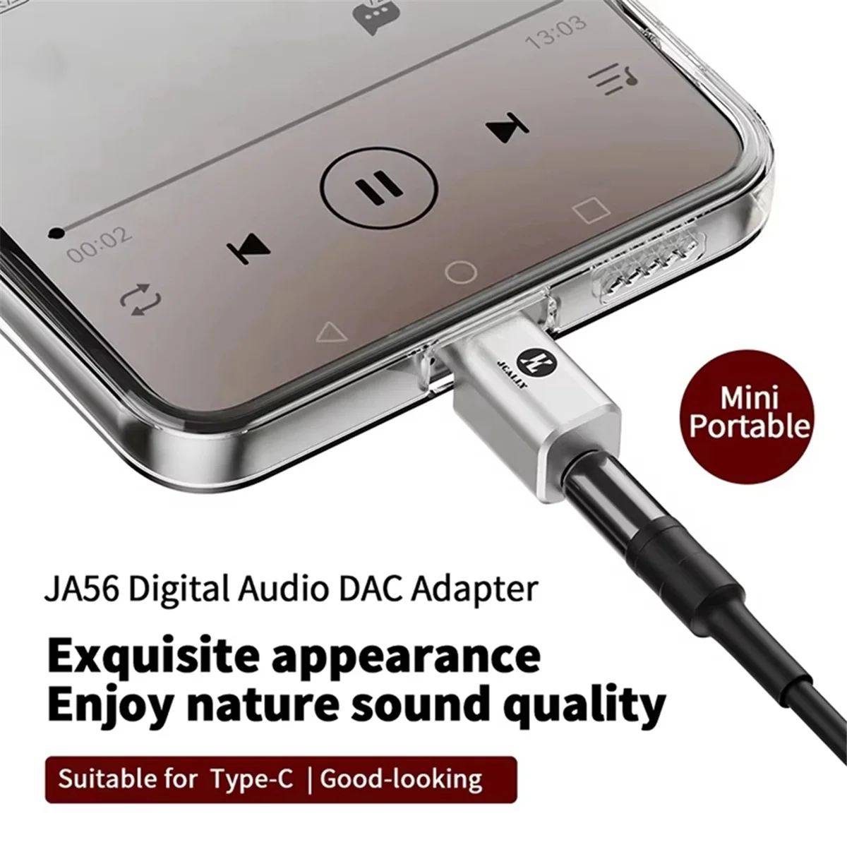 Y89A-yJCALLY JA56 Type-C to 3.5mm HIFI Adaptar Amp DAC 384kHz/32bit Digital Audio Code Adapter for Phone Call,