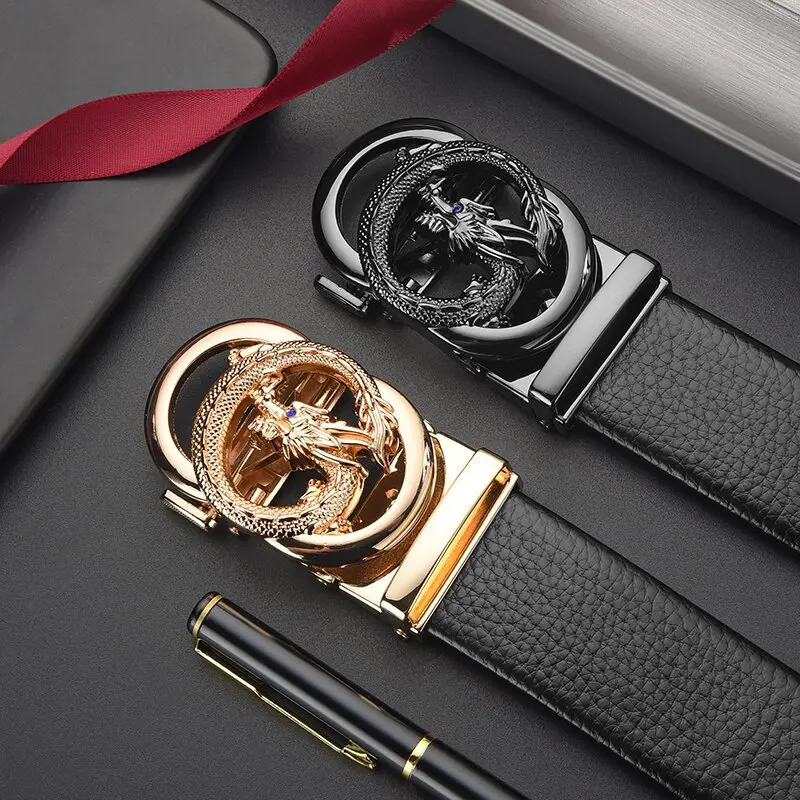 حزام الرجال الراقية سبيكة التنين على شكل مشبك التلقائي نمط ليتشي حزام الخصر الحد الأدنى سراويل تقليدية مع البضائع