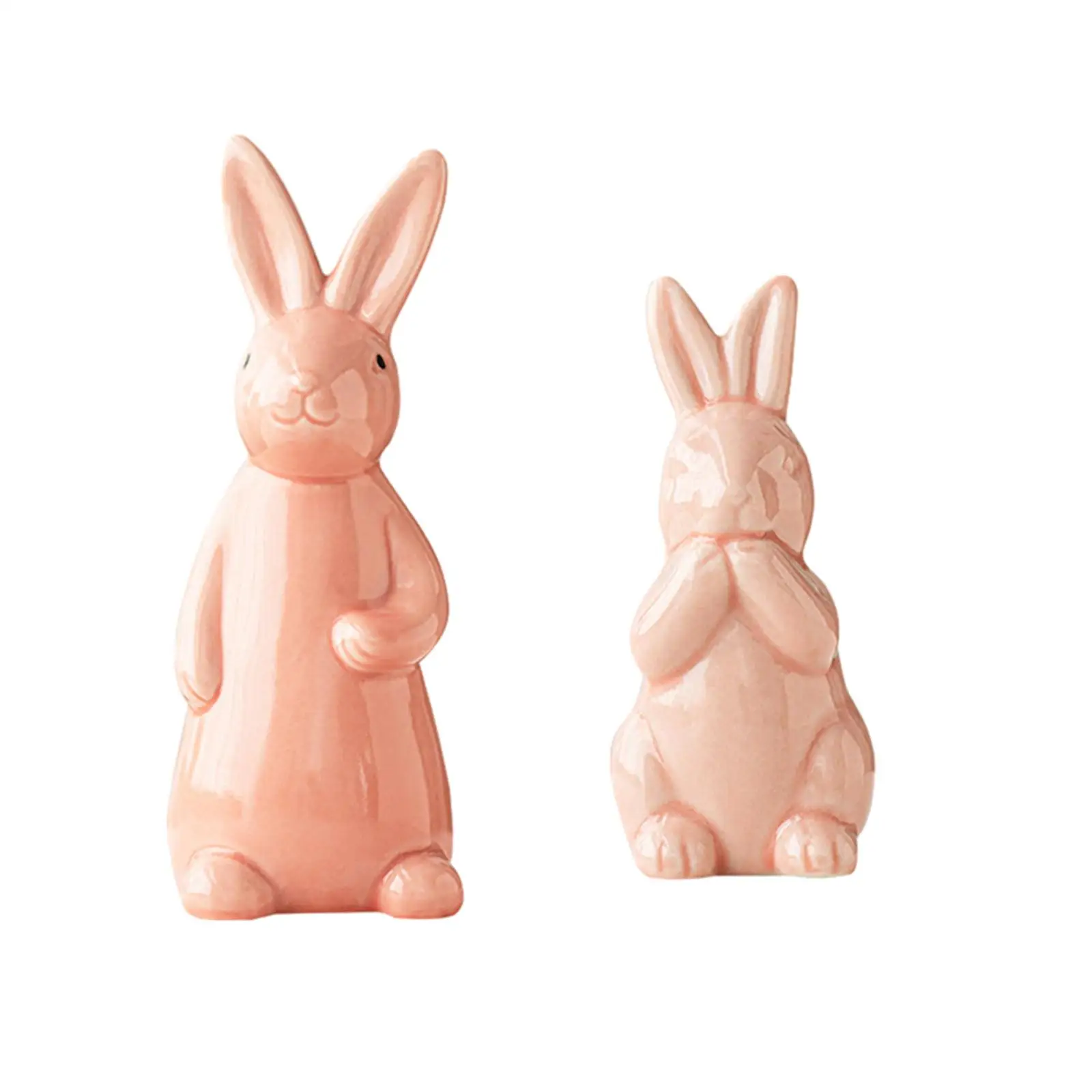 Easter Rabbit Statue Ceramic Decorative Figurine Miniature Sculpture Ornament for Tabletop Bedroom Office