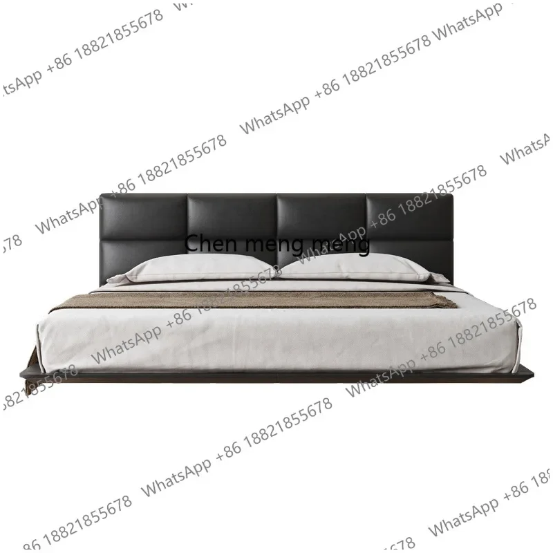 z10Solid wood suspension bed Italian  , master bedroom, light luxury and simple black leather soft bag bed, ultra-thin bedside b