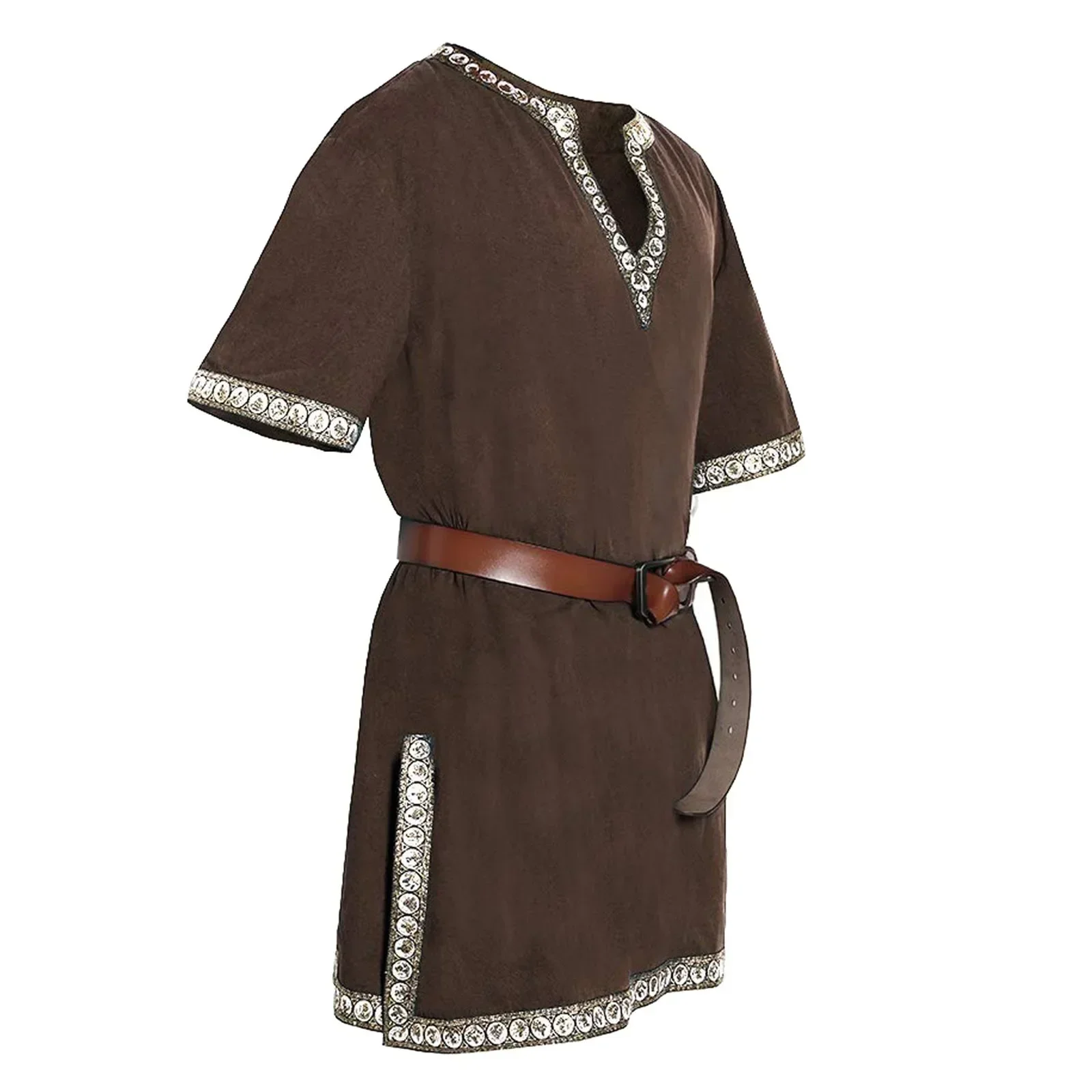 

2025halloweenAdult Men Medieval Knight Warrior Costume Green Tunic Clothing Norman Chevalier Braid Viking Pirate Saxon Top Shirt