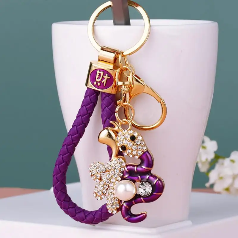 2025 Year Of Chinese Snake Lucky Pendant Keychain Creative Rhinestone Snake Key Ring With Ring Clasp Bag Accessories Charm Gift