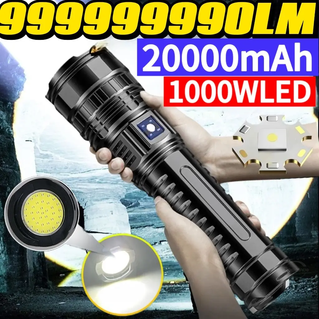 1000000LM Most Powerful LED Flashlight Rechargeable Type-c Flashlight Long Range 6000M Tactical Torch Light For Fishing Hunting