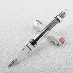 Lanbitou Transparent Fountain Pen Bent 1.0mm Hooded Nib Piston Filler Ink Pens for Writing School Office Supplies Stationery