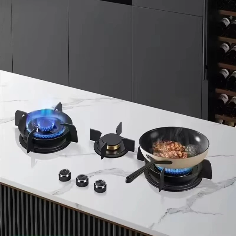 Rock slab embedded three-eye hidden fire gas stove, the surface is tempered glass, first-class energy efficiency