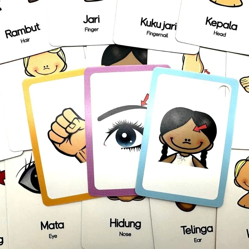 Bilingual Language Learning Cards With Bahasa English Cognative 33pcs