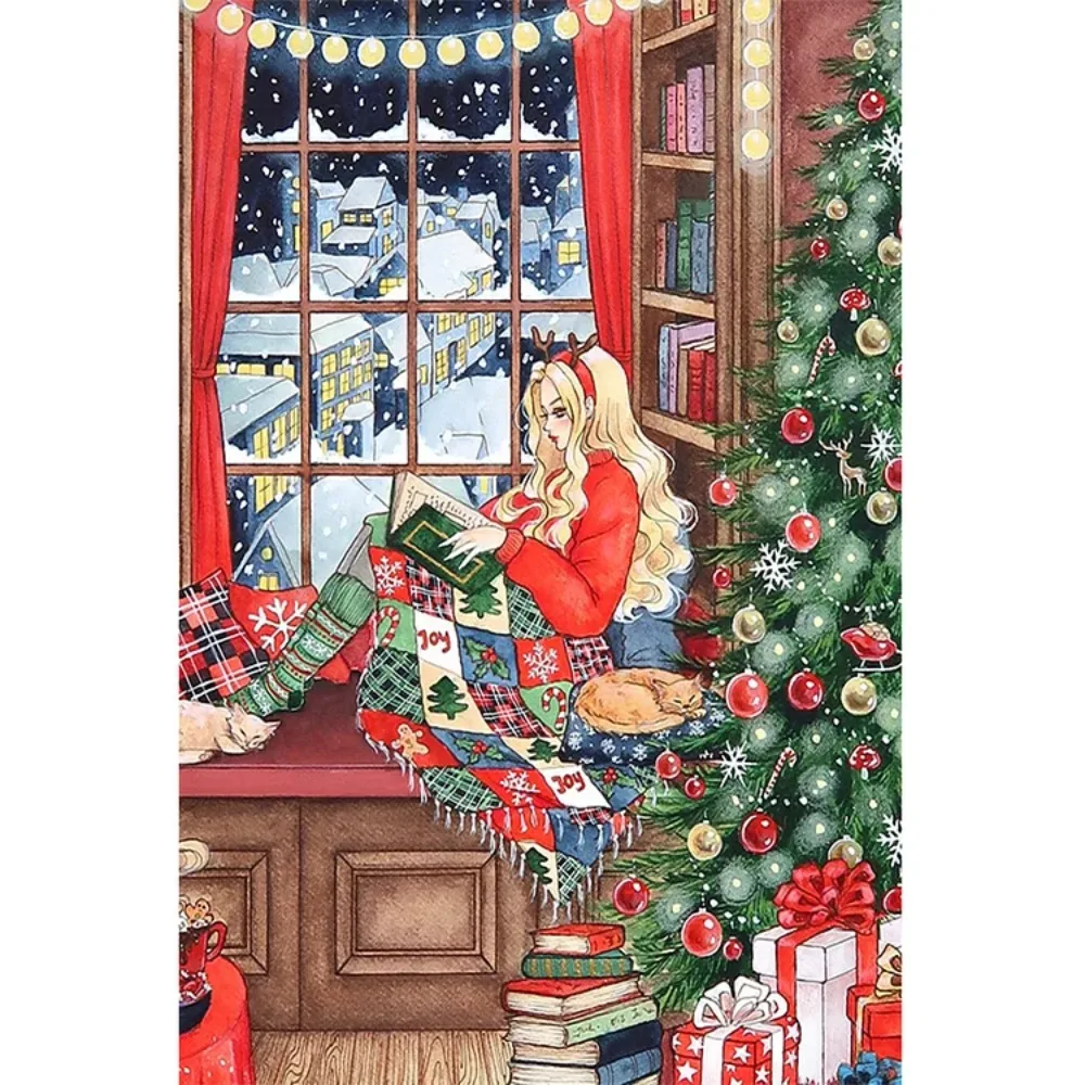 Diamond Painting Whimsical Christmas Reading Scene Mosaic Handmade Artwork Full Round/Square Diamonds Gift Home Decor
