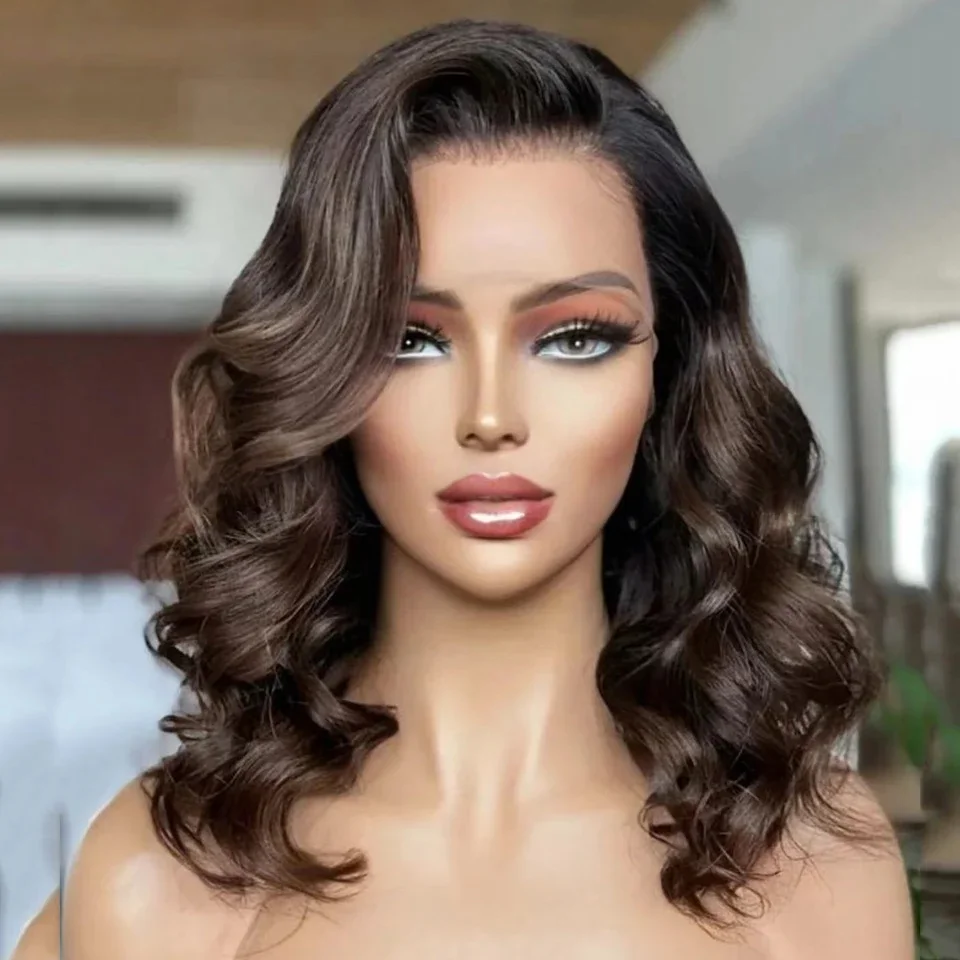 

Ombre Brown Body Wave 14inch 5*5 Lace Front Hair 100% Human Hair Wig 150 Density with Baby Hair Pre-Plucked Soft Hair Wig