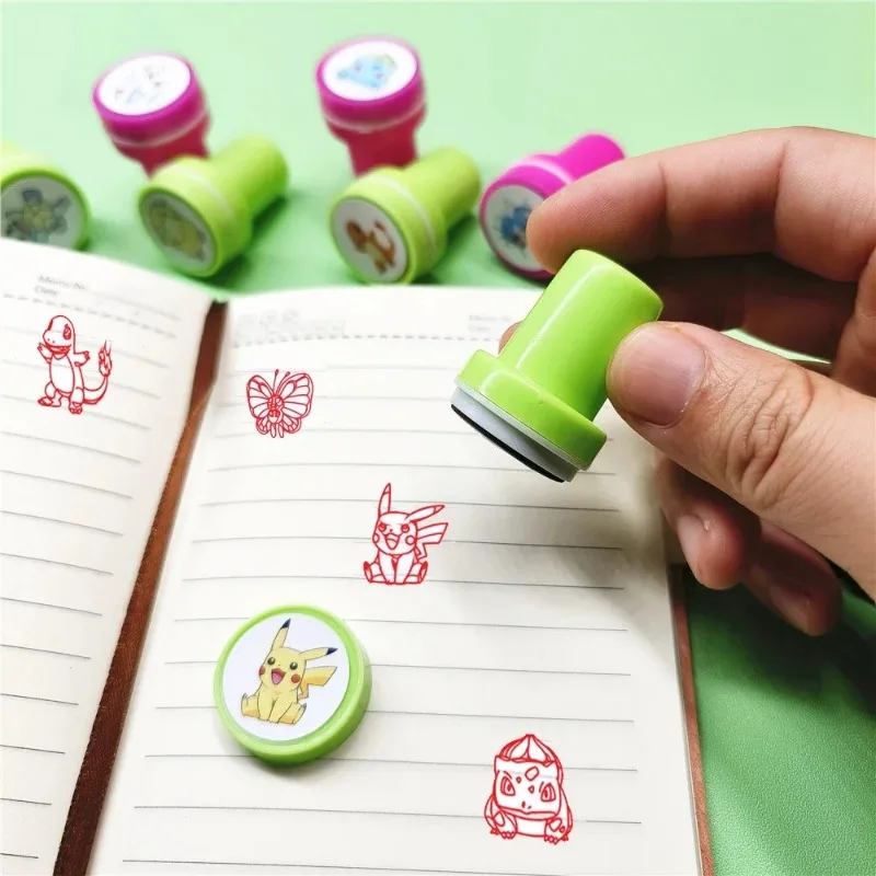 

Anime Pokemon Color Stamp Set Pikachu Psyduck Cartoon Toys Student School Supplies anime Figure Kawaii Modeling Seal