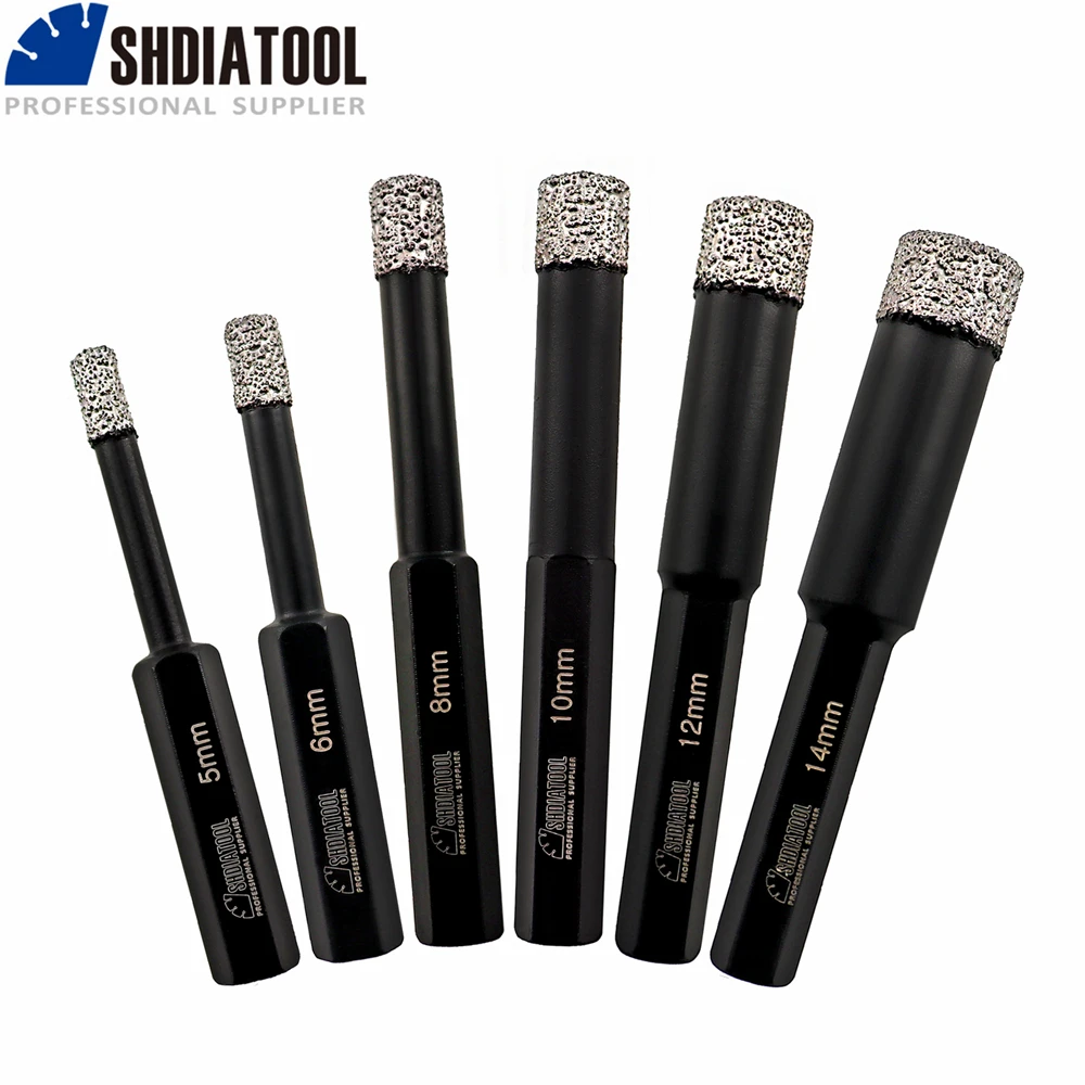 

SHDIATOOL 5Pcs Vaccum Brazed Diamond Drilling Bits Hex Shank Dia5/6/8/10/12/14mm Drill Core Bits Granite Marble Hole Saw Opener