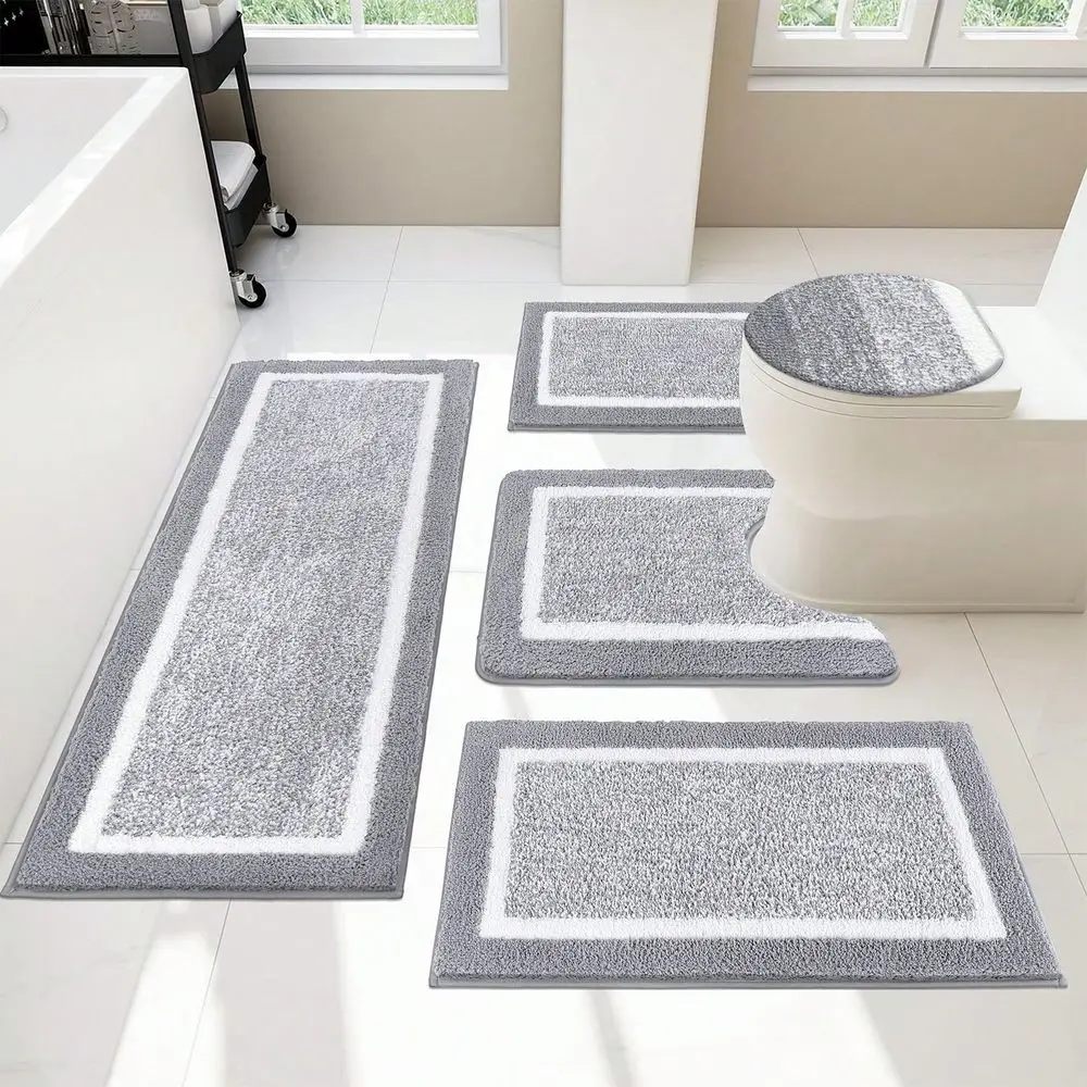 

Набор из 5 ковриков для ванной комнаты с чехлом для унитаза, U-образными контурными ковриками и впитывающими плюшевыми ковриками из микрофибры