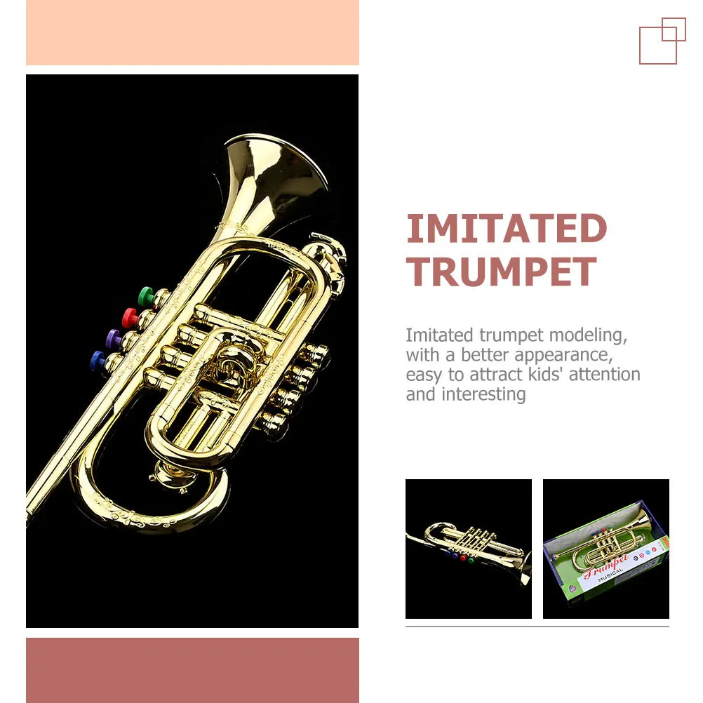 

Golden Trumpet For Kids 4-Tone Musical Instrument Mini Simulation Brass Sound Toddler Early Learning Music Plaything