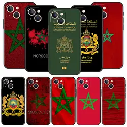 Morocco Flag Passport Luxury Phone Case For iPhone 13 15 14 12 11 Pro MAX XR X SE XS 7 8 Plus Silicone Black Cover Shell