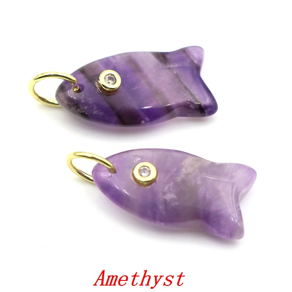 25mm Naturstein-Anhänger in Fischform mit Weißem Zirkon für DIY-Schmuckherstellung, Charm für Halsketten, Armbänder, Ohrringe und Accessoires – Detail 7