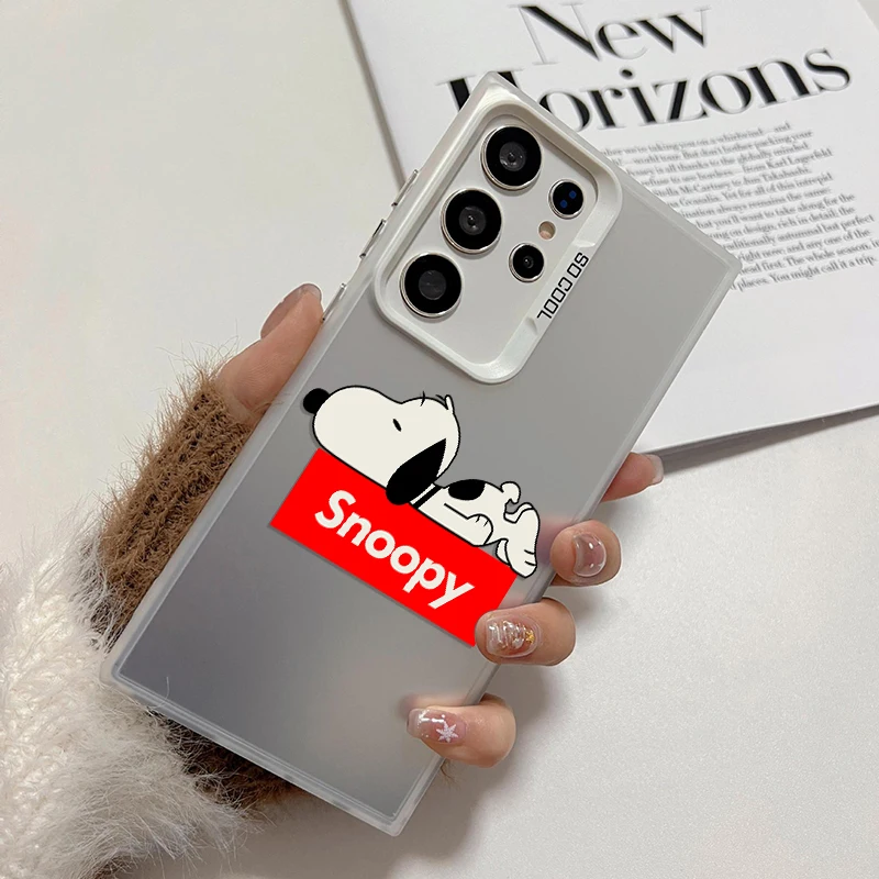 Anime S-Snoopys Cartoon Dog For Samsung Galaxy S24 S23 S22 S2 S20 Note 20 FE Ultra Plus Colorful Silver Shockproof Phone Case