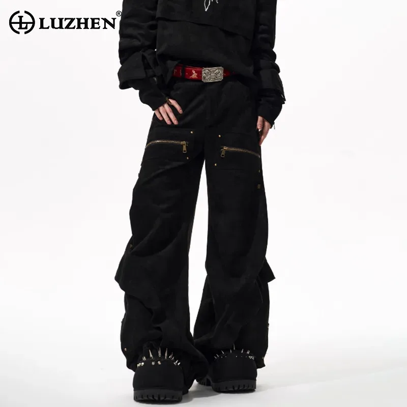 

LUZHEN Fashion Multi Pockets Design Tie-dyed Pattern Straight Cargo Pants Men 2025 Original Streetwear Wide Leg Trousers JY4508