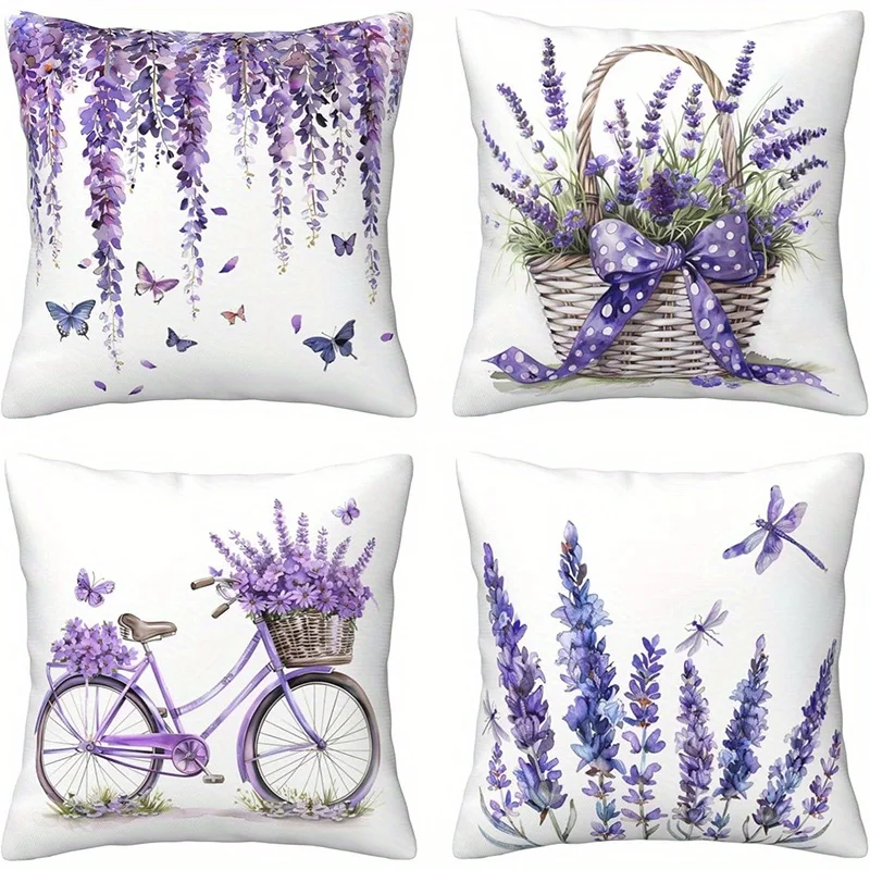 Pillow Cases Anime Pillow Cases Embroidered Lavender Bicycle Basket Decorative Cushion Cover Sofa Bedroom Car Pillow Cover