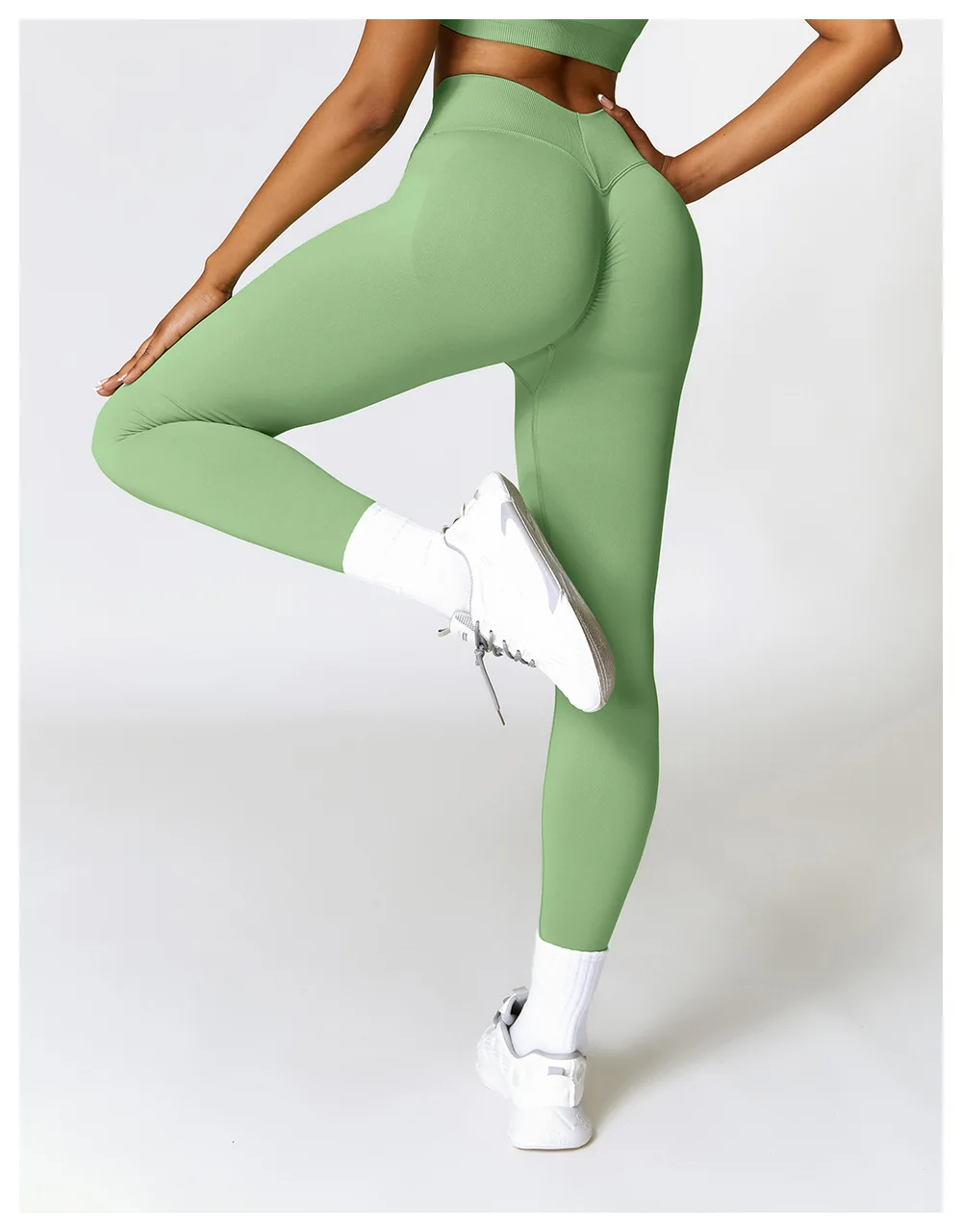 Damen-Sport-Leggings mit V-Rücken, sportlich, Fitness, Fitnessstudio, Yoga, Strumpfhosen, Scrunch-Kontrolle, Lauftraining, Workout, Leggins – Detail 17