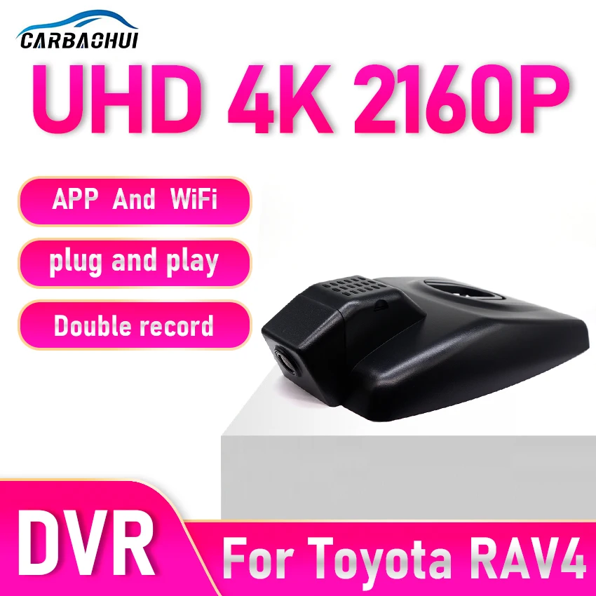 

Автомобильный видеорегистратор Plug and play WIfi для Toyota RAV4 XA40 XA50 2019 2020 2021 2022 2023 2024 2025, двумя объективами и управлением через приложение, видеорегистратор 4K