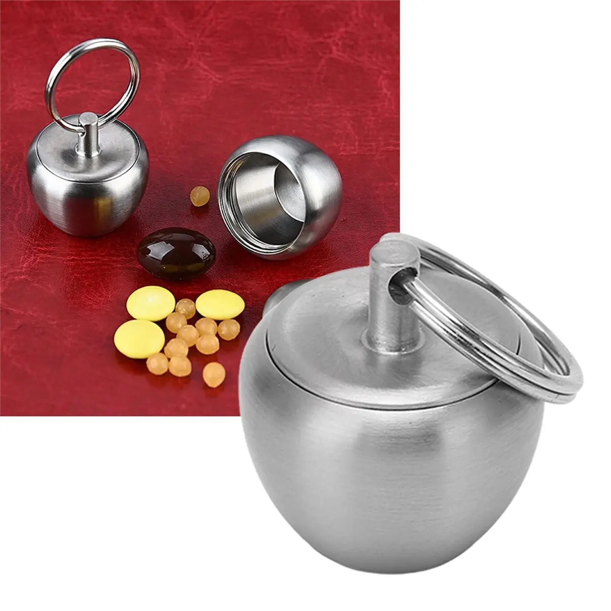 Porte-pilule en acier inoxydable, porte-clés, Mini boîte Portable, pot scellé, pendentif, petite boîte à pilules étanche