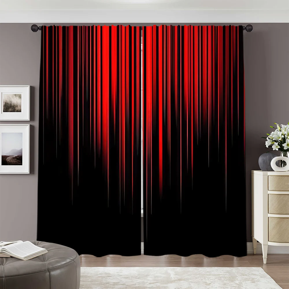 2pcs, spring summer Curtains Red black gradient stripe Art Digital Print Drapes Durable 100% Polyester Fabric All Seasons Ldeal