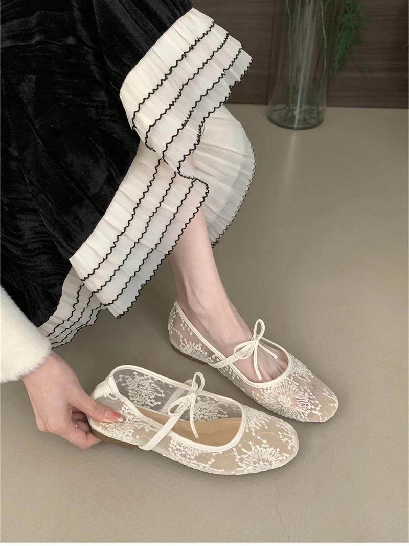 

Lace Women Mary Jane Shoes Fashion Slip On Comfort Street Style Soft Sole Female Dress Flats Shoes