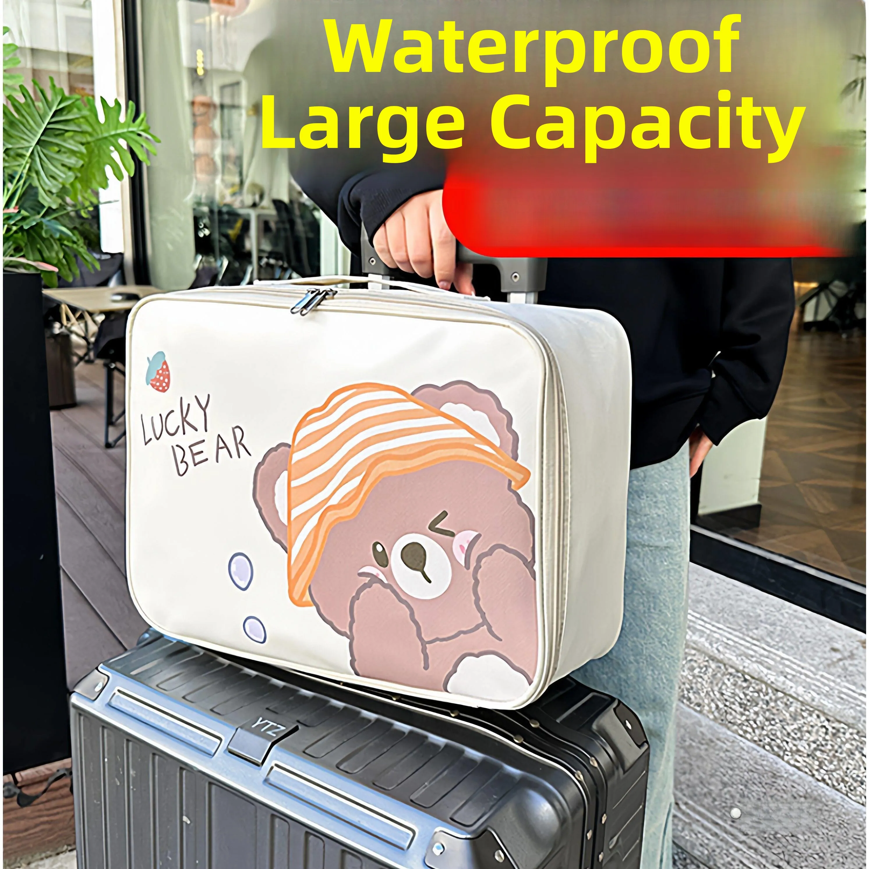 

Large Capacity Luggage Bag Additional Waterproof Handbag Cute Short Trip Travel Bag Clothes Storage Organizer by Crownwei Yue