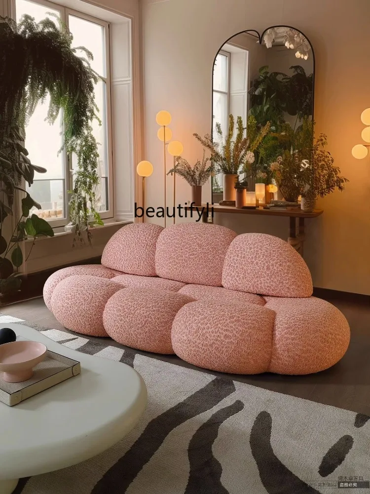 Cloud Sofa Living Room Fabric Craft Pink Three-Person Cream Style Bedroom Petal Sofa without Armrest living room furniture