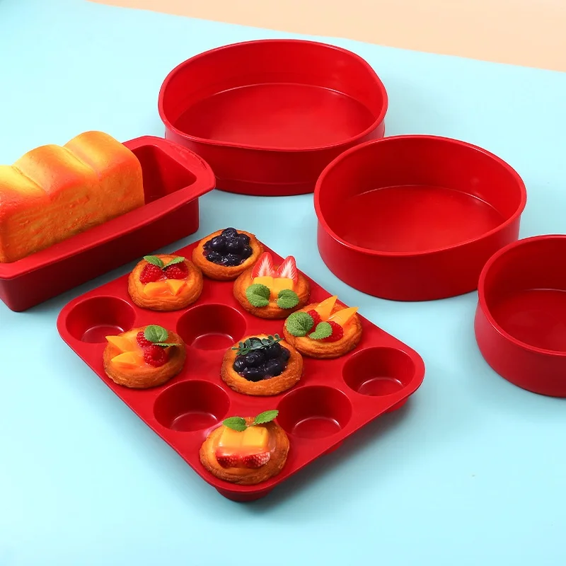 

Hot Nonstick Food Grade Silicone Cake Mould Set Reusable Silicone Cake Baking Tray For Kitchen Baking