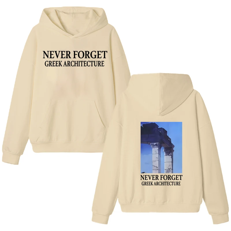 Fashion New in NEVER FORGET GREEK ARCHITECTURE Double Sided printed pullover Unisex harajuku Fleece Hoodie Men women Sweatshirt
