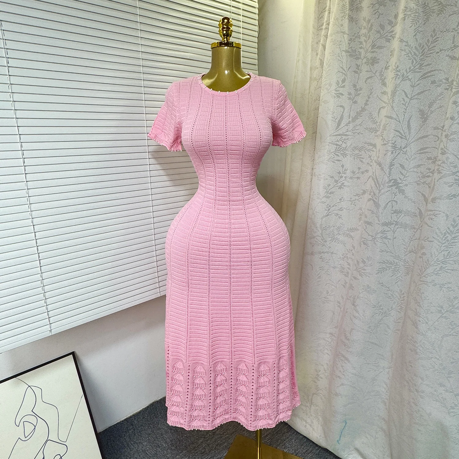 Mid Length Dress Women Knitted Dresses A Line Vestidos Party Night Streetwear Round Neck Short Sleeve Elegant Y2k Work 2025