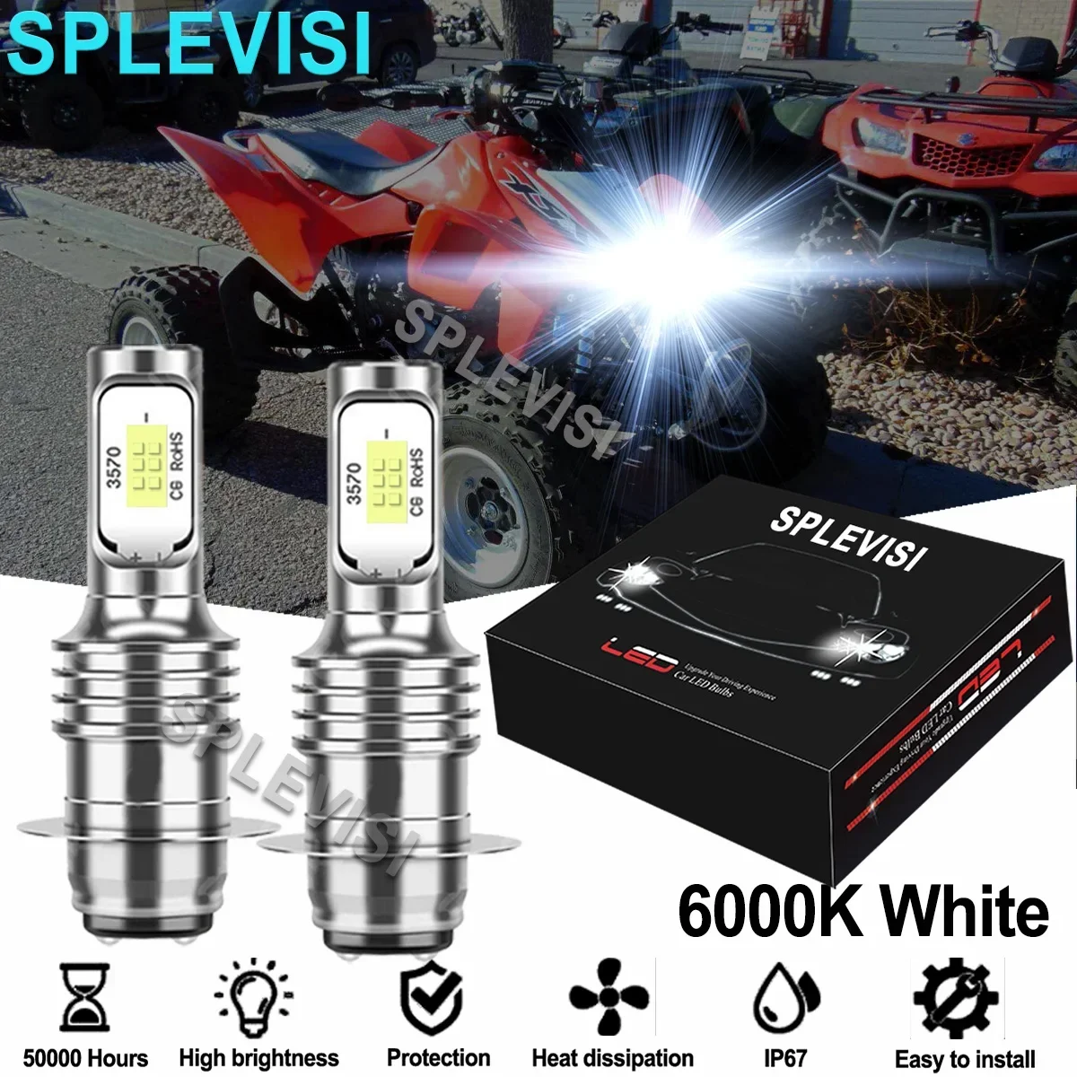 

2x 6000K White LED Headlight Bulbs For Honda TRX450ER 2006-2014 Electric Start CRF450X 2004-2015 CRF250X 2004 2005-2015