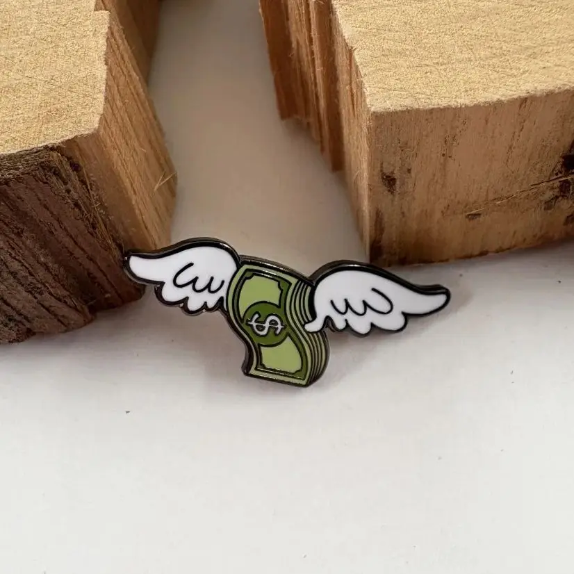 Creative Flying Dollar Enamel Brooch  Fun Money Bag Alloy Badge Personalized Jewelry Gift Badge Accessories