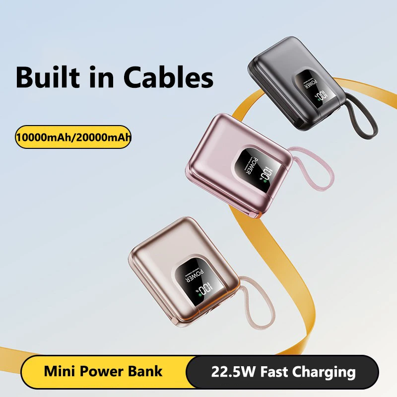

Портативное зарядное устройство (Power Bank) 22.5W с супербыстрой зарядкой и кабелем, внешний аккумулятор 20000 мАч, цифровой Power Bank для iPhone 17, Samsung, Huawei, Xiaomi