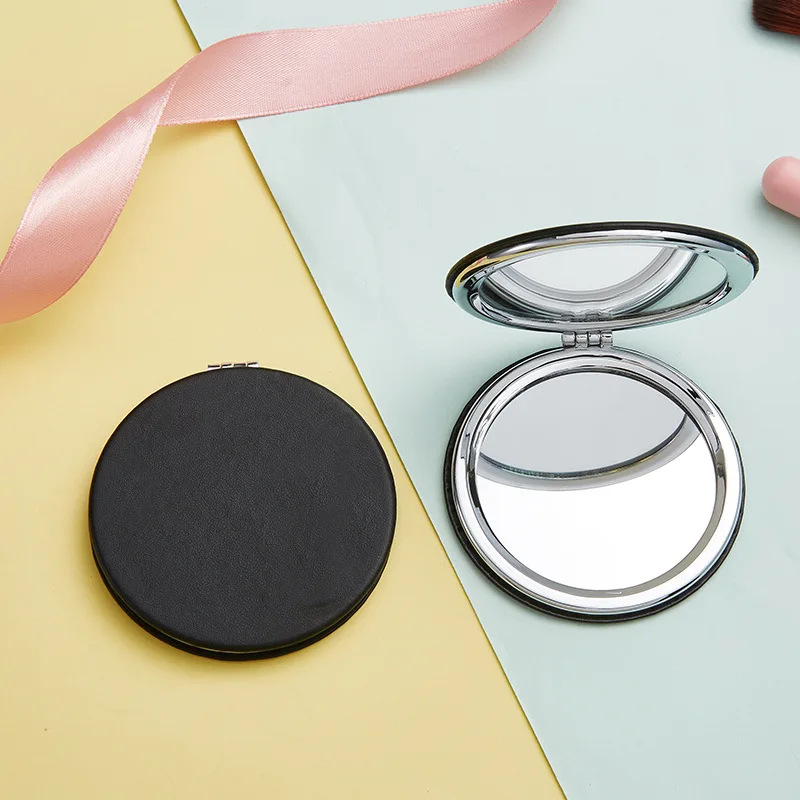 Draagbare Mini Pu Opvouwbare Spiegel Makeupmirror Draagbare Makeupmirror Ronde Dubbelzijdige Vergroting Voor Reizen Schoonheid Cosmetische Tool