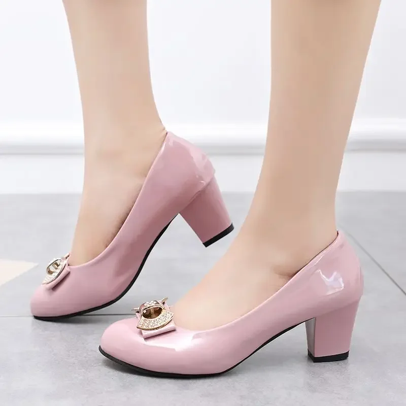 

Женская обувь Формальные туфли-лодочки с круглым носком Женские туфли на блочном каблуке на высоком каблуке с бантом Массивные мокасины Продажа Качество Young 39 Слипоны